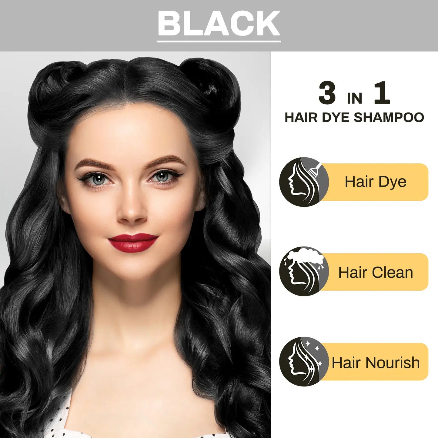 Hair Dye Shampoo 3 in 1,Herbal Ingredients,Contains Ginseng Extract,Can cover gray hairs