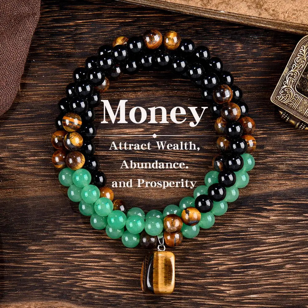Wealth & Abundance Crystal Necklace, Green Aventurine and Tiger's Eye Pendant