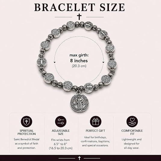 Catholic Rosary Metal Bracelet Saint Benedict Medal Bracelet Faith Baptism silvery