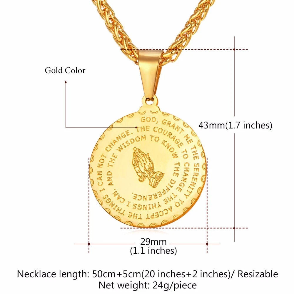 Plated Prayer Hands Coin Medal Pendant Necklace