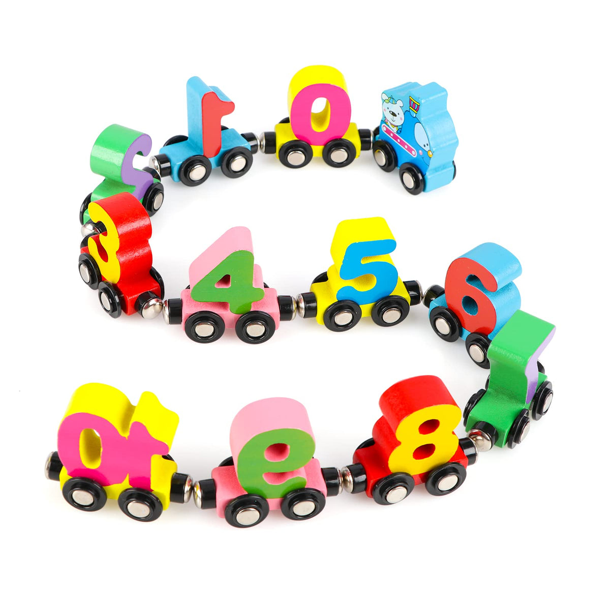 12 PCS Magnetic Wooden Number Train Toy Set