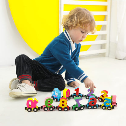 12 PCS Magnetic Wooden Number Train Toy Set