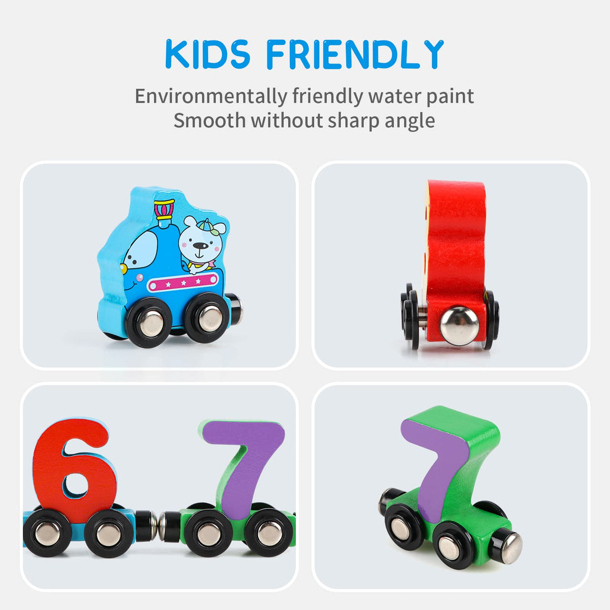 12 PCS Magnetic Wooden Number Train Toy Set