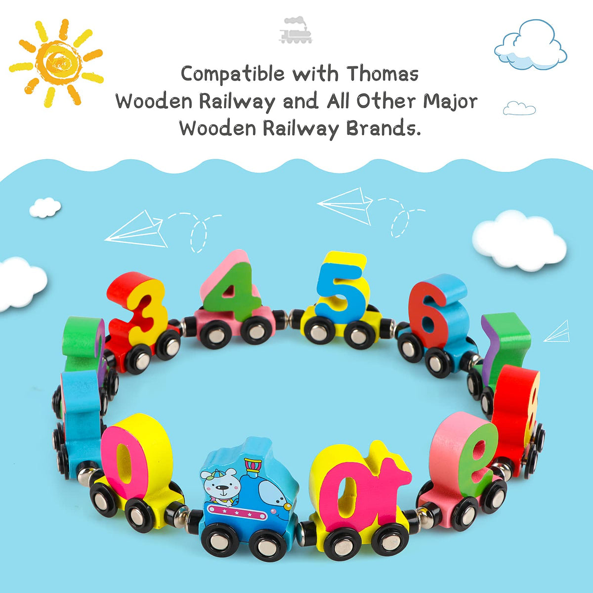 12 PCS Magnetic Wooden Number Train Toy Set