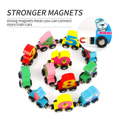 12 PCS Magnetic Wooden Number Train Toy Set
