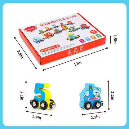 12 PCS Magnetic Wooden Number Train Toy Set