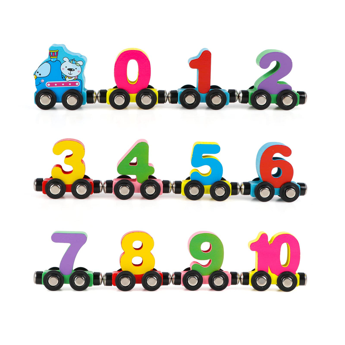 12 PCS Magnetic Wooden Number Train Toy Set