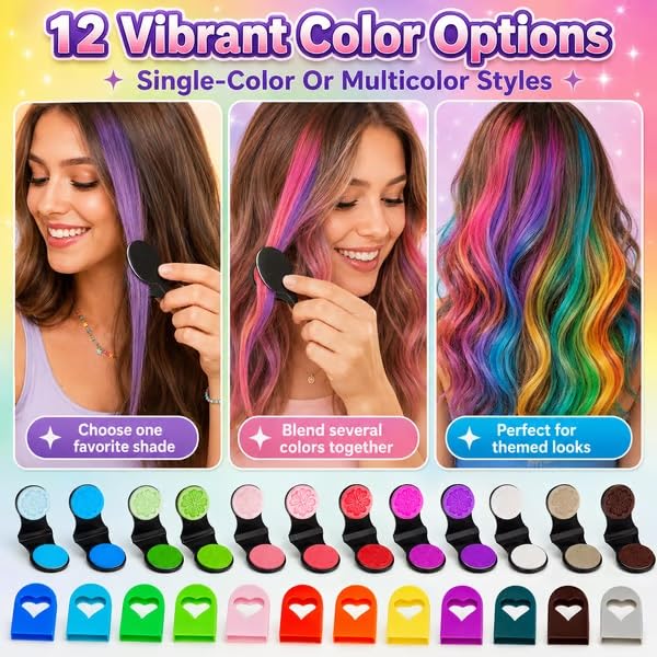 12 Colors Temporary Hair Chalk Set Washable Vibrant Non-Damage Hair Color