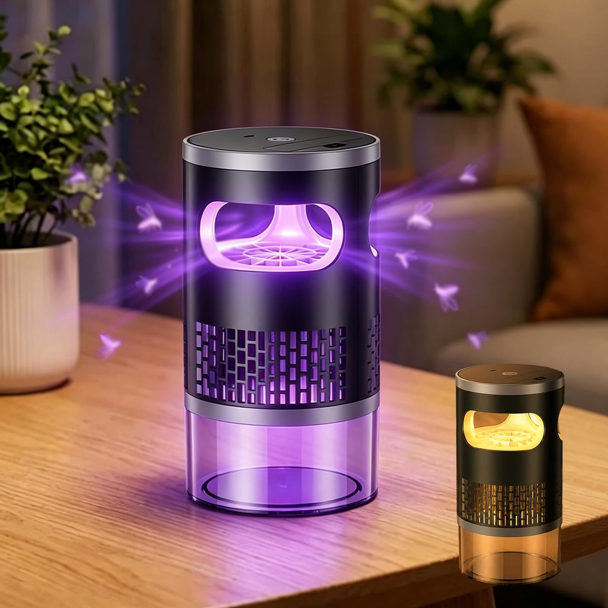 Indoor Flying Mosquito Zapper, Sleep-Friendly Night Light with Zap & Trap, Suction-Type Design