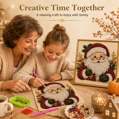 3D Beaded Christmas Pearl Diamond Painting, Xmas Wreath Stocking Mosaic Art, Stress Relief DIY Home Wall Decoration