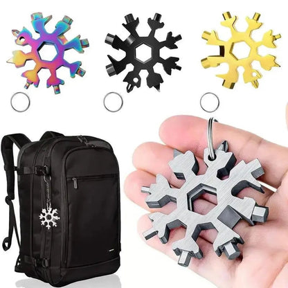 18-in-1 Snowflake Multi Tool Keychain, Stainless Steel Wrench with Screwdriver& Bottle Opener