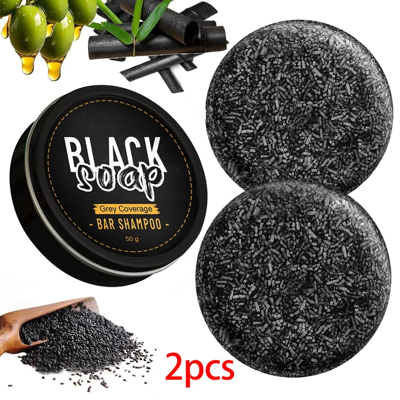 2 PCS Black Hair Soap Bar for Men and Women