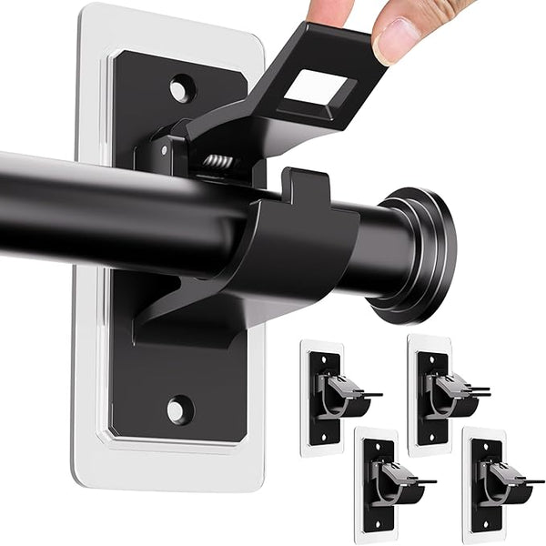 4 Pack Adhesive Curtain Rod Holders No Drilling,Renter Friendly Curtain Rod Brackets