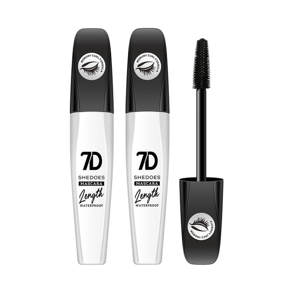 2Pcs 7D Fiber Black Mascara, Natural Lengthening Mascara,Waterproof and Smudge-proof