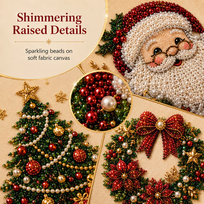 3D Beaded Christmas Pearl Diamond Painting, Xmas Wreath Stocking Mosaic Art, Stress Relief DIY Home Wall Decoration