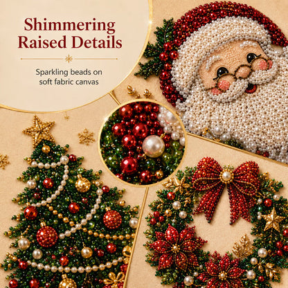 3D Beaded Christmas Pearl Diamond Painting, Xmas Wreath Stocking Mosaic Art, Stress Relief DIY Home Wall Decoration