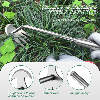 Manual Stainless Steel Handle Weeder Tool, 4- Tooth Weeder Tool for Gardening 16 inch