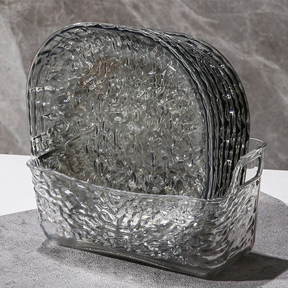 8Pcs Dinner Plates Set with Draining Rack ,Transparent Dinner Dishes Water Ripple Salad Plate