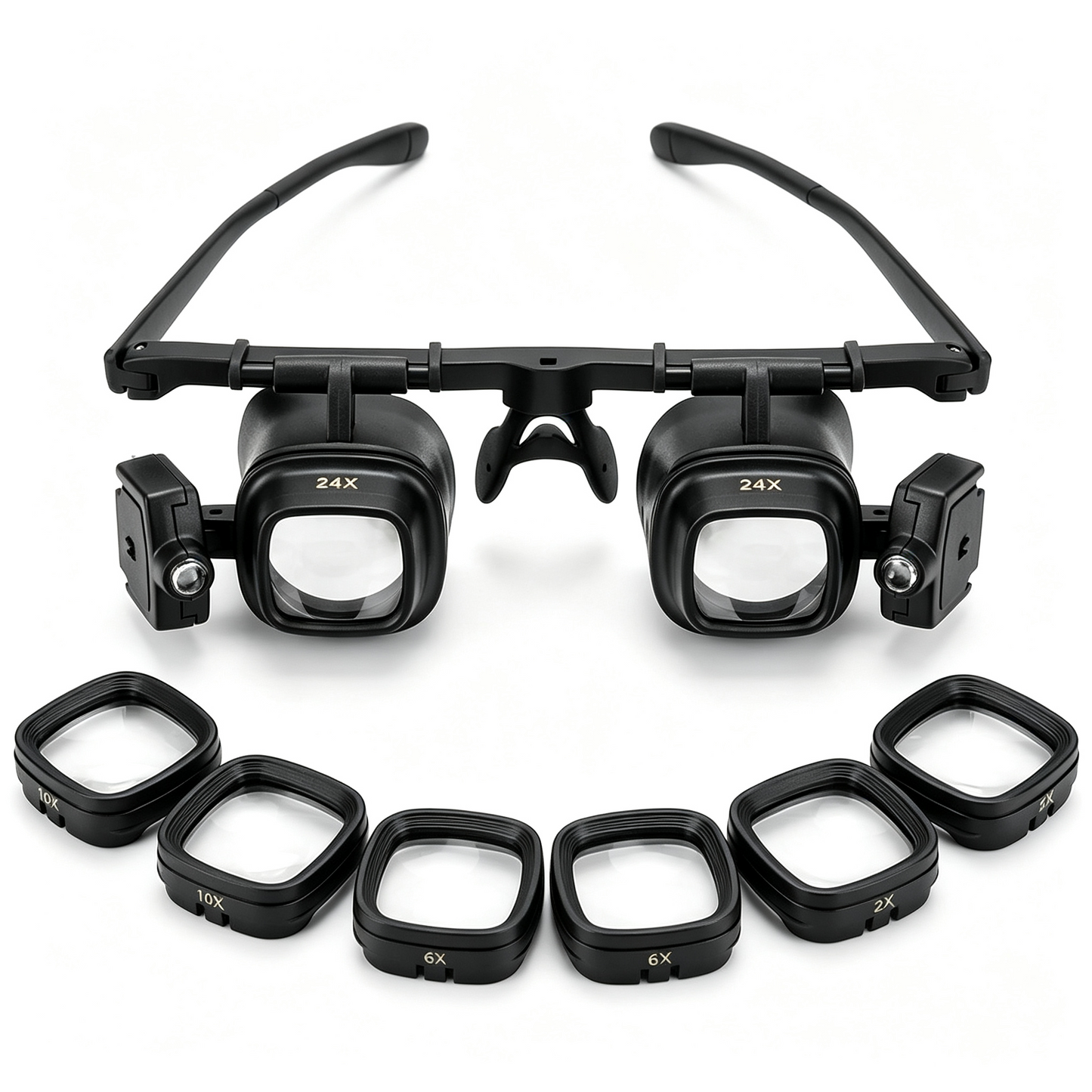 24X Headband Magnifying Glasses with 2 LED Lights 4 Sets of Interchangeable Lenses(2X, 6X, 10x, 24x)
