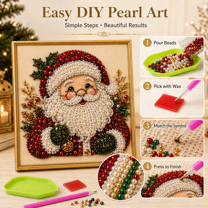 3D Beaded Christmas Pearl Diamond Painting, Xmas Wreath Stocking Mosaic Art, Stress Relief DIY Home Wall Decoration