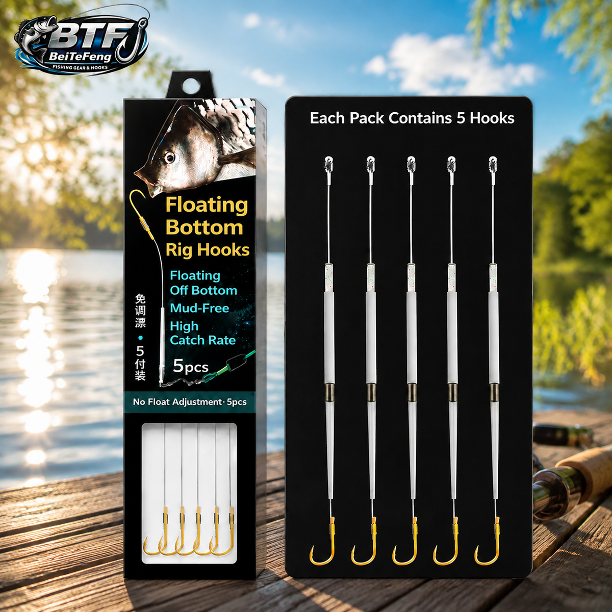 5PCS Off Bottom Rig Set, Pre-Tied Weedless Leaders with Iseama Barbed Hooks, Anti-Snagging Fishing Accessories