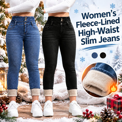 Women’s Fleece-lined High-waisted Slim Jeans For Winter