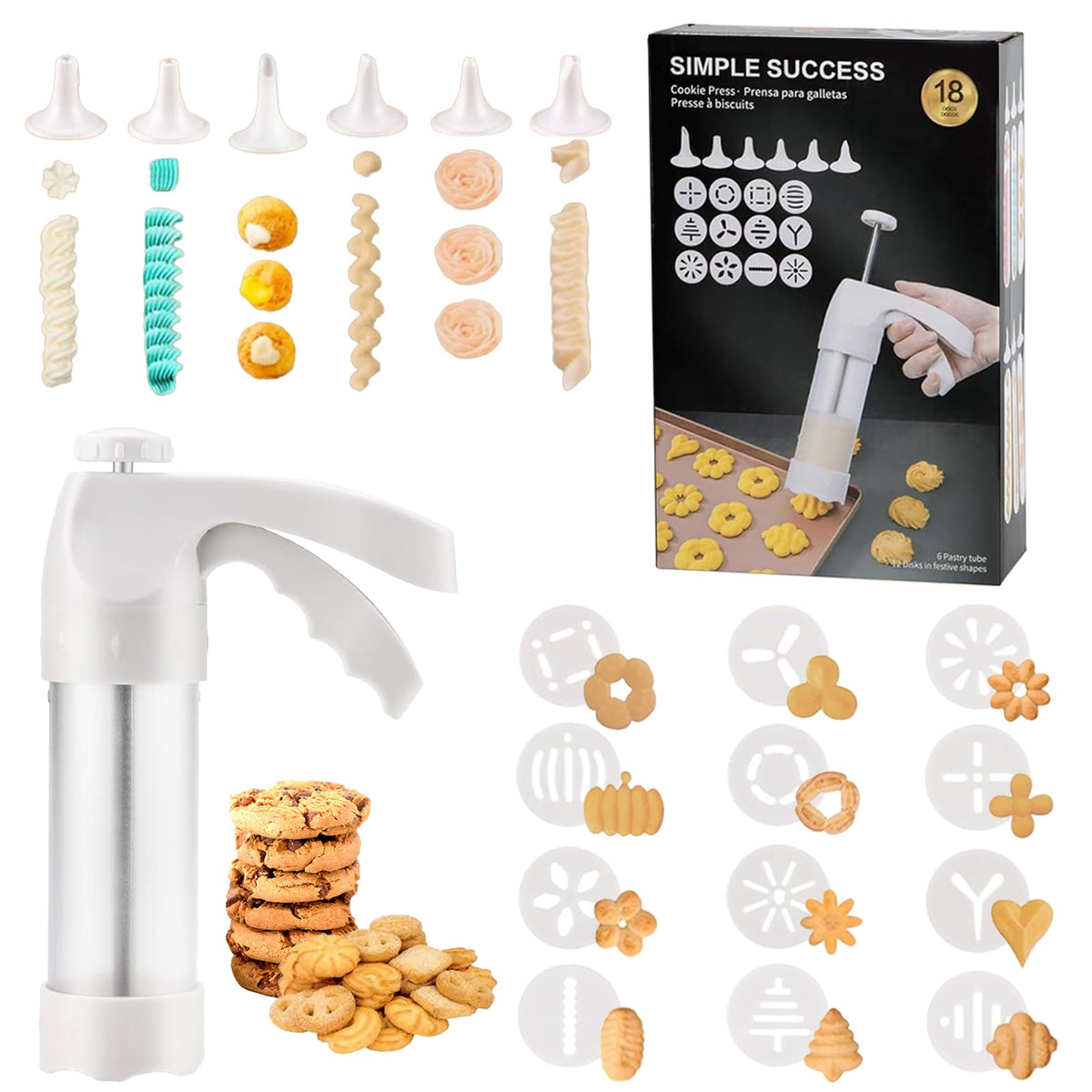 Cookie Press Tolls White Spritz Cookie Press Kit with 12 Discs & 6 Piping Tips