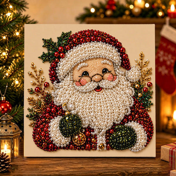 3D Beaded Christmas Pearl Diamond Painting, Xmas Wreath Stocking Mosaic Art, Stress Relief DIY Home Wall Decoration