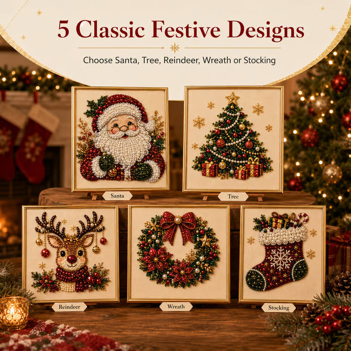 3D Beaded Christmas Pearl Diamond Painting, Xmas Wreath Stocking Mosaic Art, Stress Relief DIY Home Wall Decoration