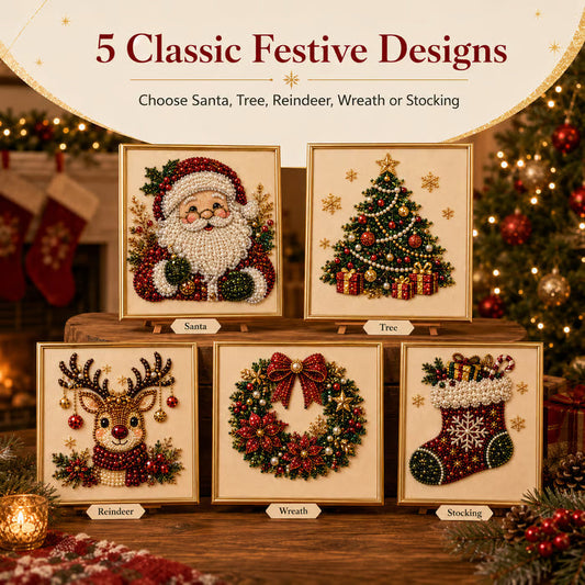 3D Beaded Christmas Pearl Diamond Painting, Xmas Wreath Stocking Mosaic Art, Stress Relief DIY Home Wall Decoration