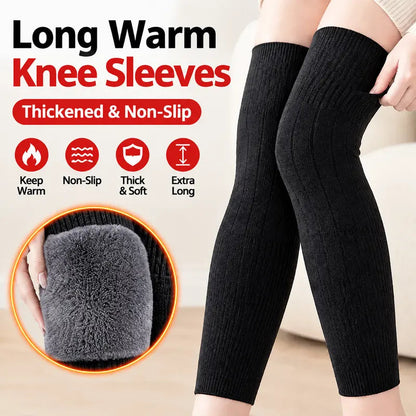 A Pair Elastic Long Knee Pads Thick Wool Lining for Leg Protection
