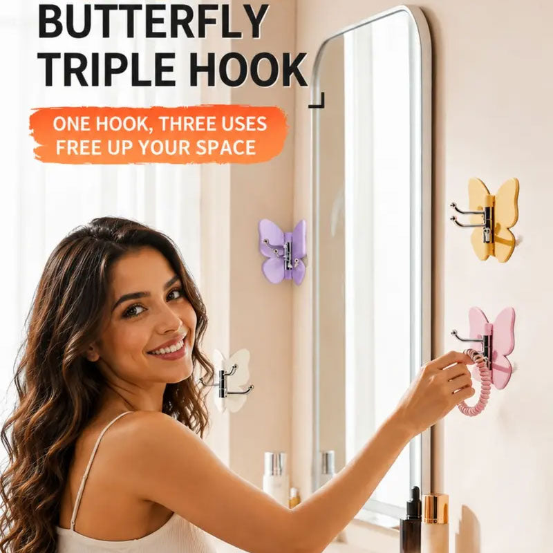 8Pcs Rotating Butterfly Hooks, Strong Adhesive Home Organizer Hooks - No Drilling Required, for Towels, Bags, Hats