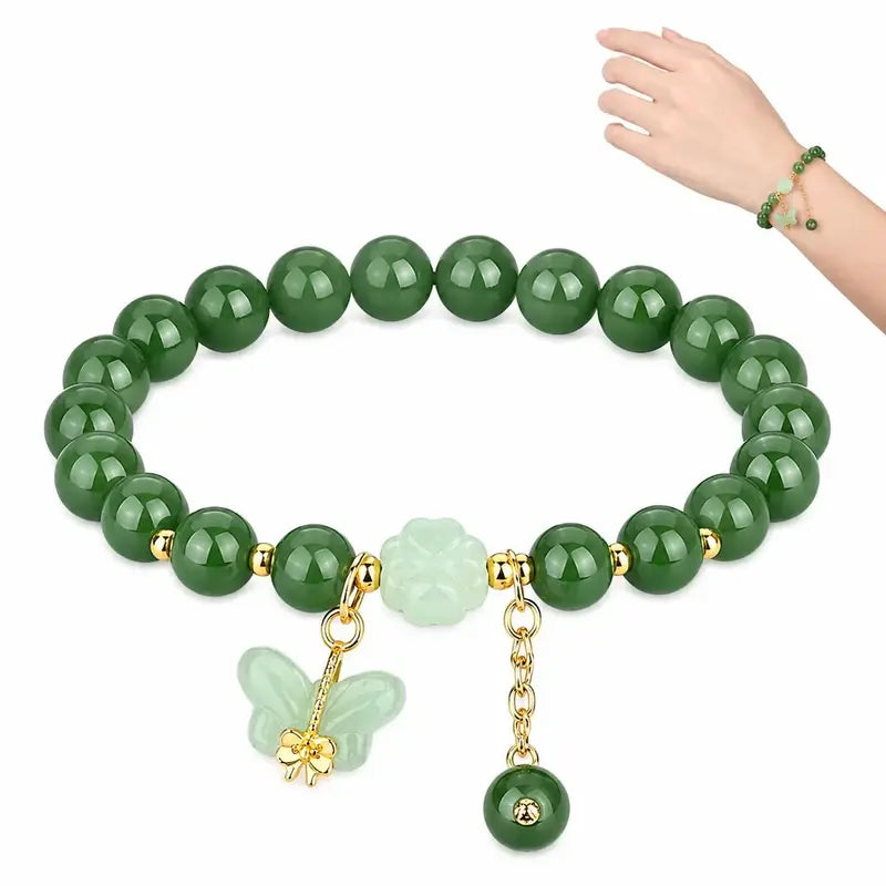 Lucky Green Dongling Jade Butterfly Charm Bracelet - Symbolism of Prosperity Blessing Crystal Pendant