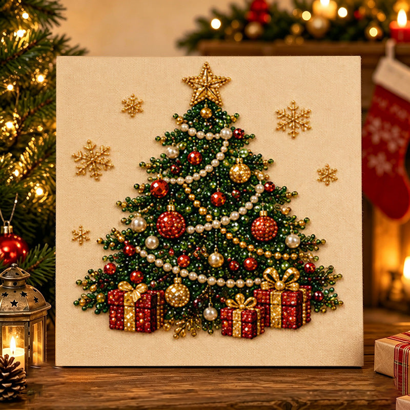 3D Beaded Christmas Pearl Diamond Painting, Xmas Wreath Stocking Mosaic Art, Stress Relief DIY Home Wall Decoration