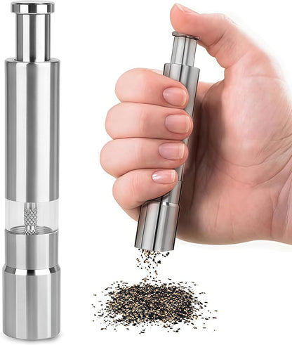Stainless Steel Pepper Mill Salt Grinder Refillable Design, Manual Salt and Pepper Grinder Set for Spice