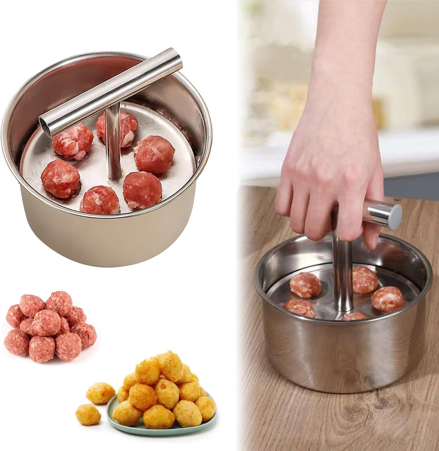 6 Ball Manual Meatball Maker Tool,Stainless Steel Meatball Making Mold