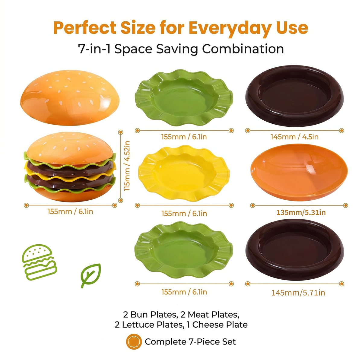 7-Piece Hamburger Shaped Stackable Plates Set