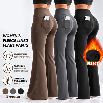 Women's Cashmere-Blend Flare Leggings with Pockets, High Waisted Thermal Bell Bottom Yoga Pants