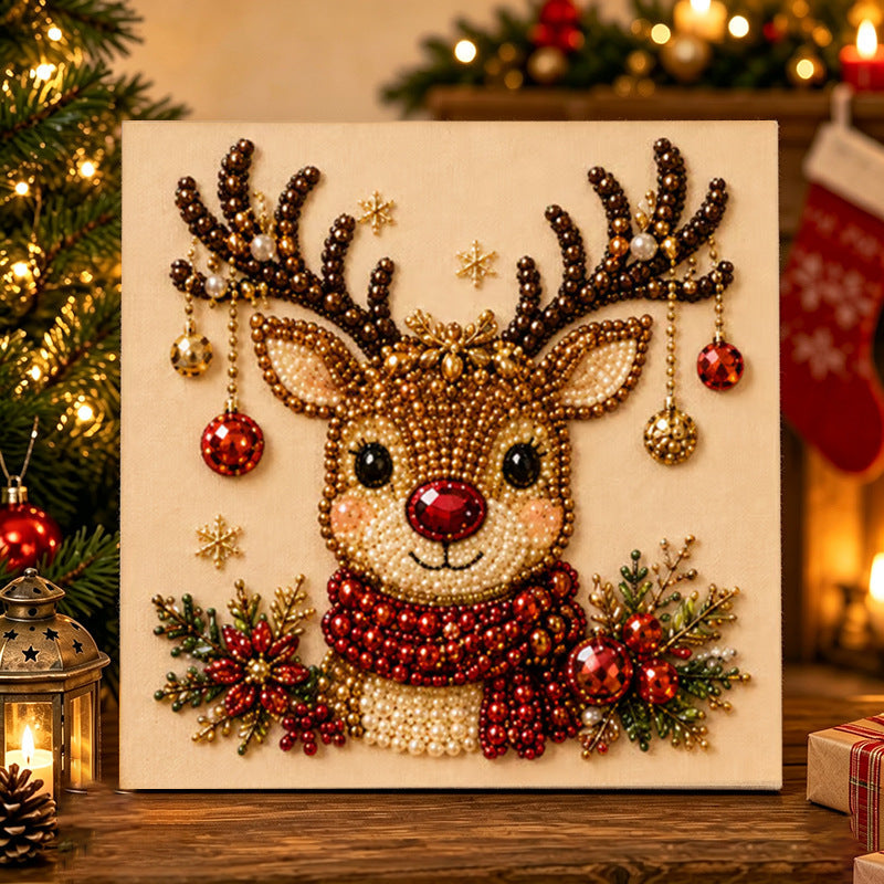 3D Beaded Christmas Pearl Diamond Painting, Xmas Wreath Stocking Mosaic Art, Stress Relief DIY Home Wall Decoration
