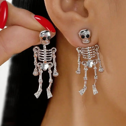 Gothic Skeleton Halloween Earrings for Women , Unique Human Skull Funny Earring Ghost Front Back Dangle Party Accessories