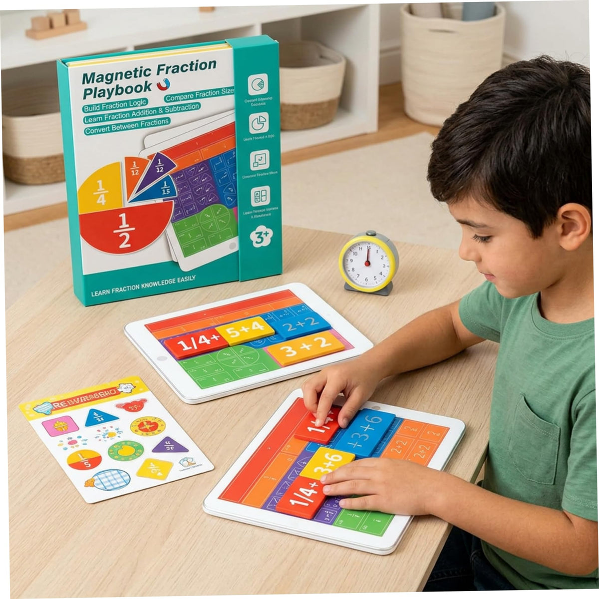 Magnetic Fraction Playbook with Bar & Circles Pieces – Hands-On Math Manipulatives Learning Toy for Kids