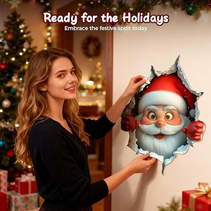 3Pcs Creative Christmas Santa Wall Stickers,Removable 3D Santa Wall Decal
