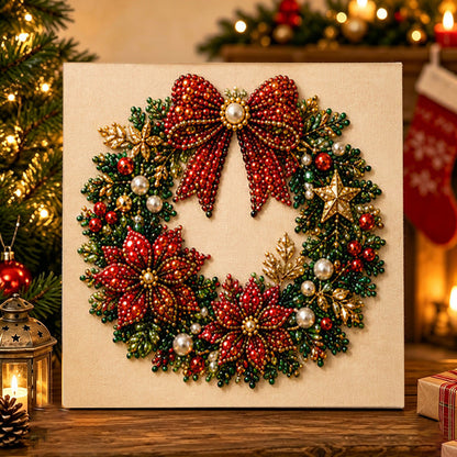 3D Beaded Christmas Pearl Diamond Painting, Xmas Wreath Stocking Mosaic Art, Stress Relief DIY Home Wall Decoration
