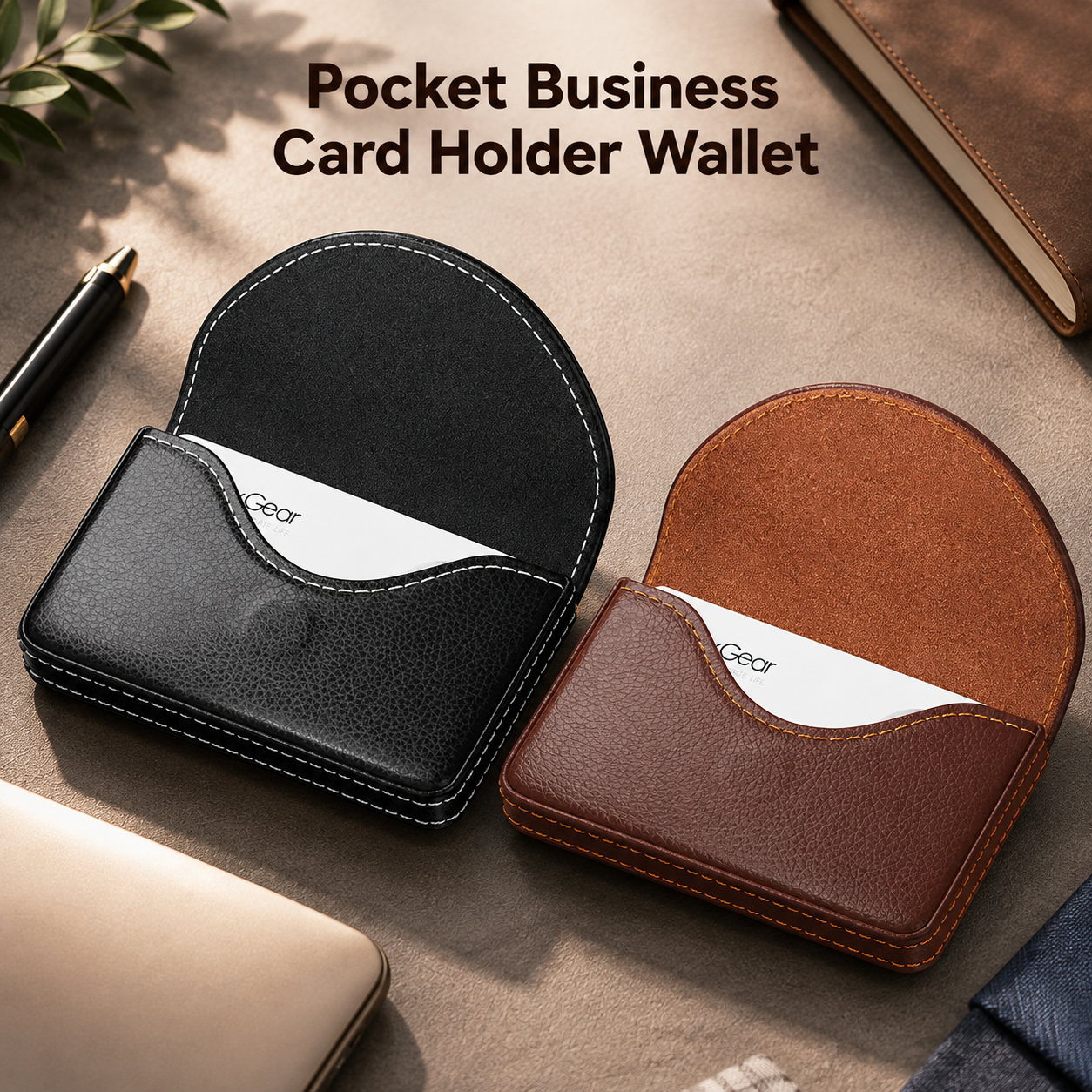 Leather Business Card Case,PocketName Card Holder Wallet for Purse
