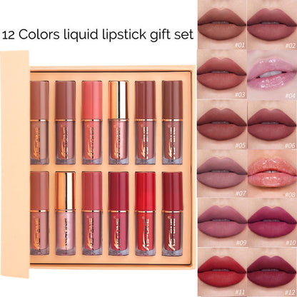 12 Colors Matte Velvet Lip Gloss Set, Waterproof Long Wearing Liquid Lipstick Lip Stain Set