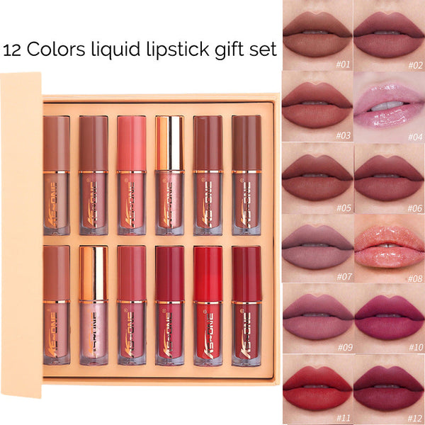 12 Colors Matte Velvet Lip Gloss Set, Waterproof Long Wearing Liquid Lipstick Lip Stain Set