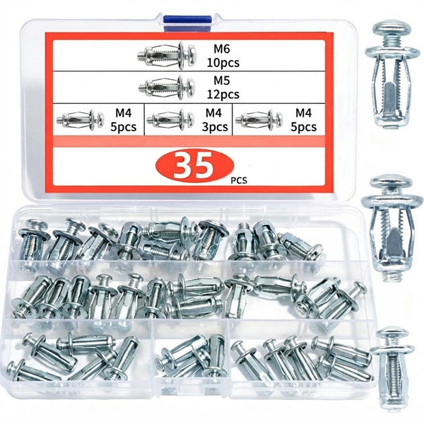 35Pcs Expansion Bolt and Petal Nut Repair Kit, M4 M5 M6 M8 Hollow Wall Anchors Nuts Kit with Screws