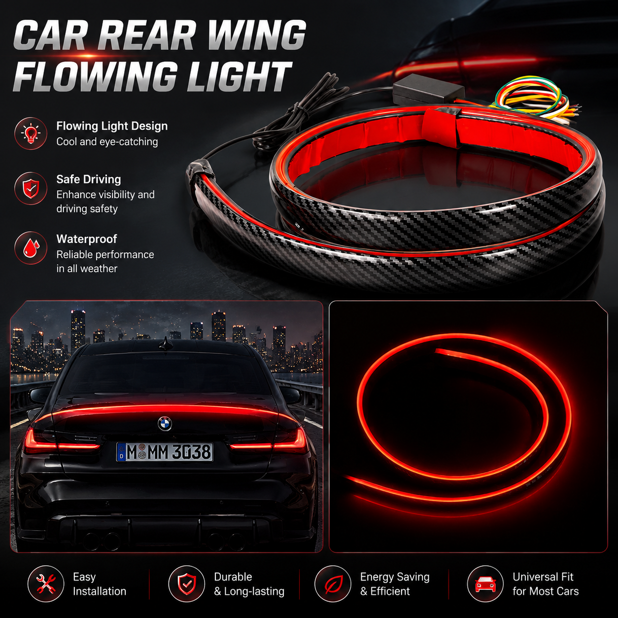 Carbon Fiber-Style Flowing LED Tail Light Strip