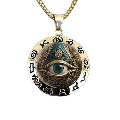 Egyptian Eye Round Glass Pendant Necklace