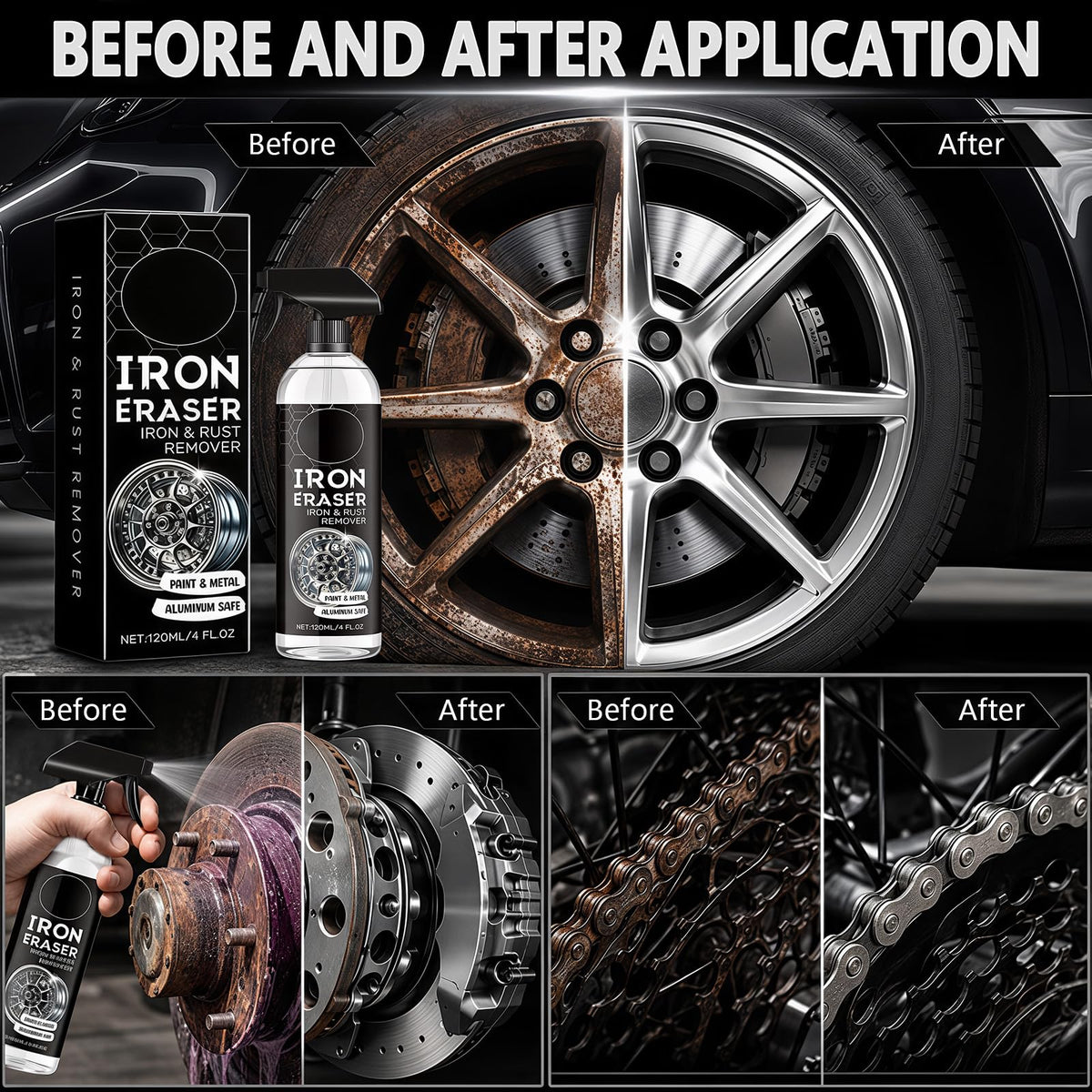 120ml Fast Iron and Rust Remover Spray for Cars, Wheels, Paint and Metal